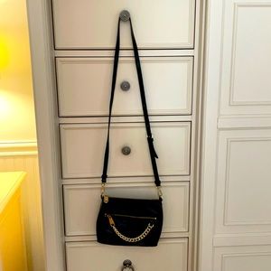 Cross body black & gold bag